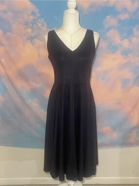 Elegant and Modern Black Midi Fit and Flare  Dress